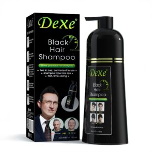 Dexe 2-in-1 Black Hair Color Shampoo – Instant Natural Black Hair Dye (400ml) | Herbal Formula | Ammonia-Free