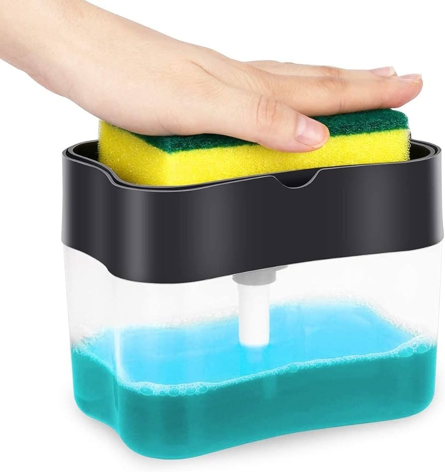 2-in-1 Soap Dispenser with Sponge Holder – 400ml Liquid Dishwashing Pump | Kitchen Sink & Bathroom Soap Dispenser - Image 3