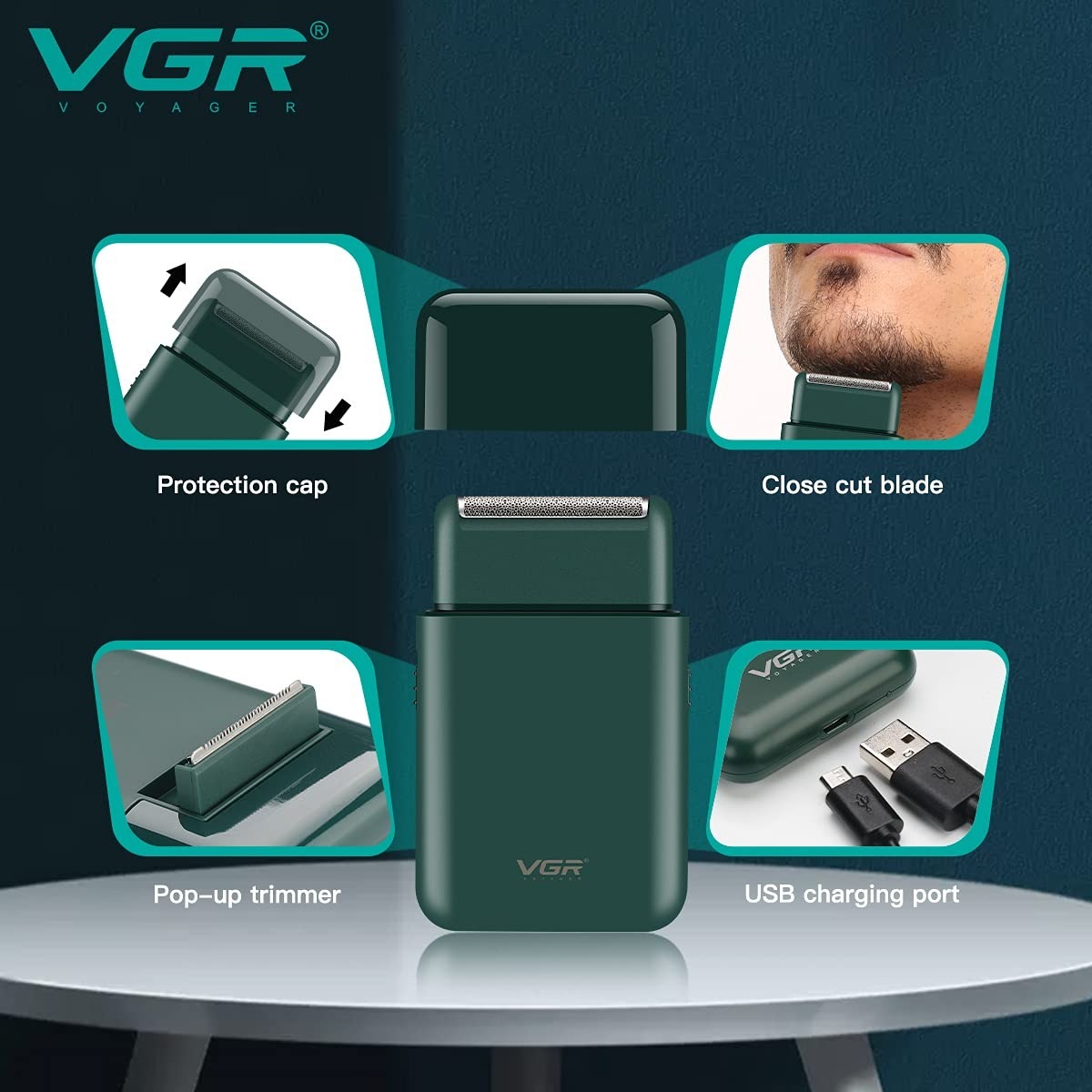 VGR V-390 Electric Foil Shaver | USB Rechargeable Men’s Shaver | Portable Travel Shaver | Low-Noise Motor | Beard & Mustache Grooming - Image 5