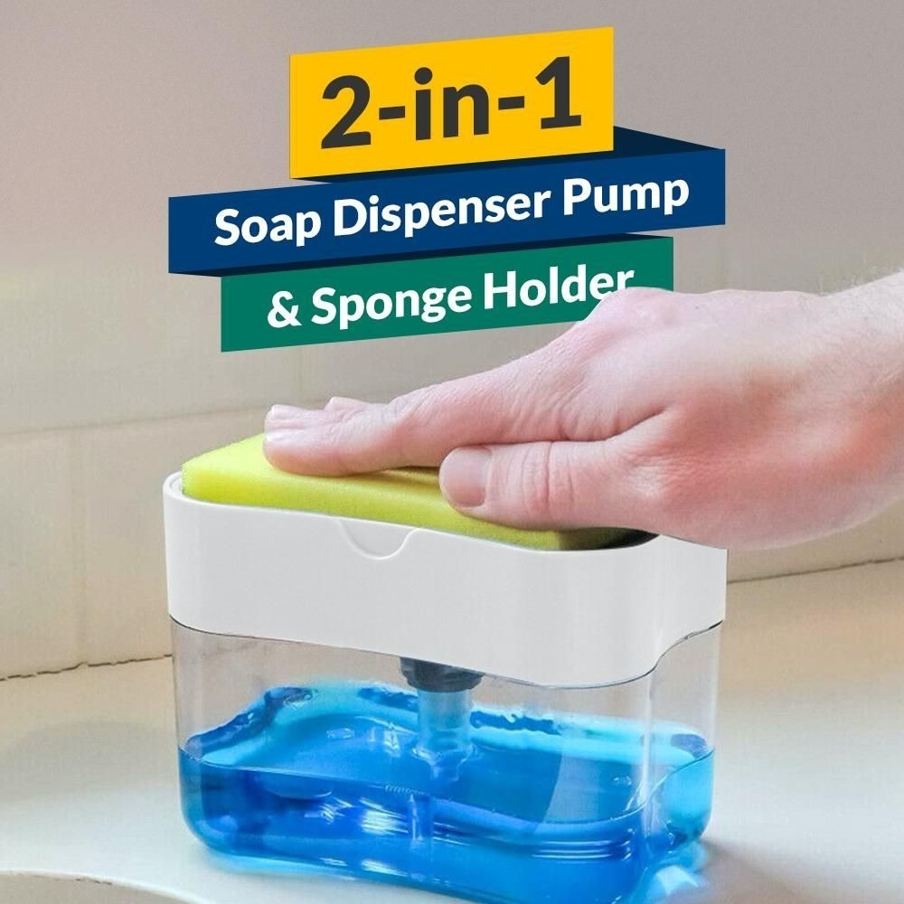 2-in-1 Soap Dispenser with Sponge Holder – 400ml Liquid Dishwashing Pump | Kitchen Sink & Bathroom Soap Dispenser - Image 4